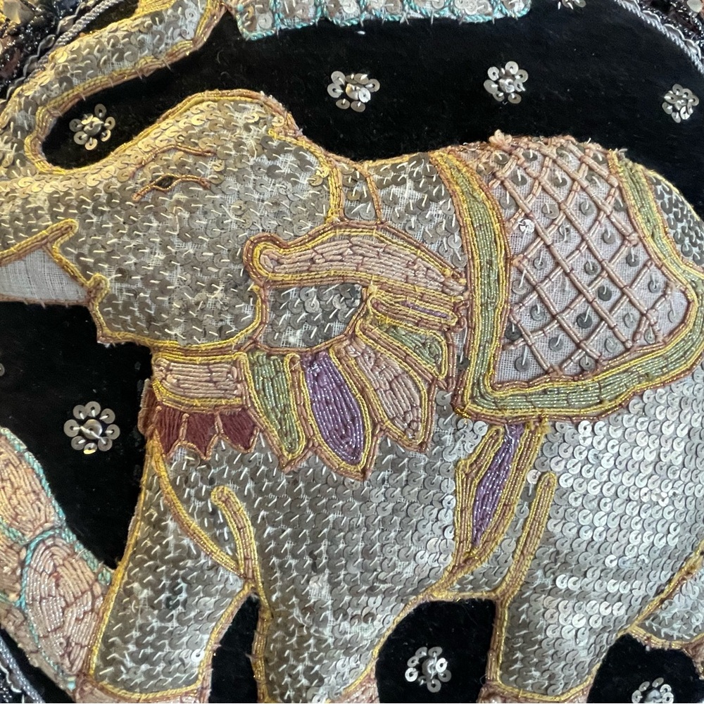 Thai  Elephant silver-sequined Pillow Cover